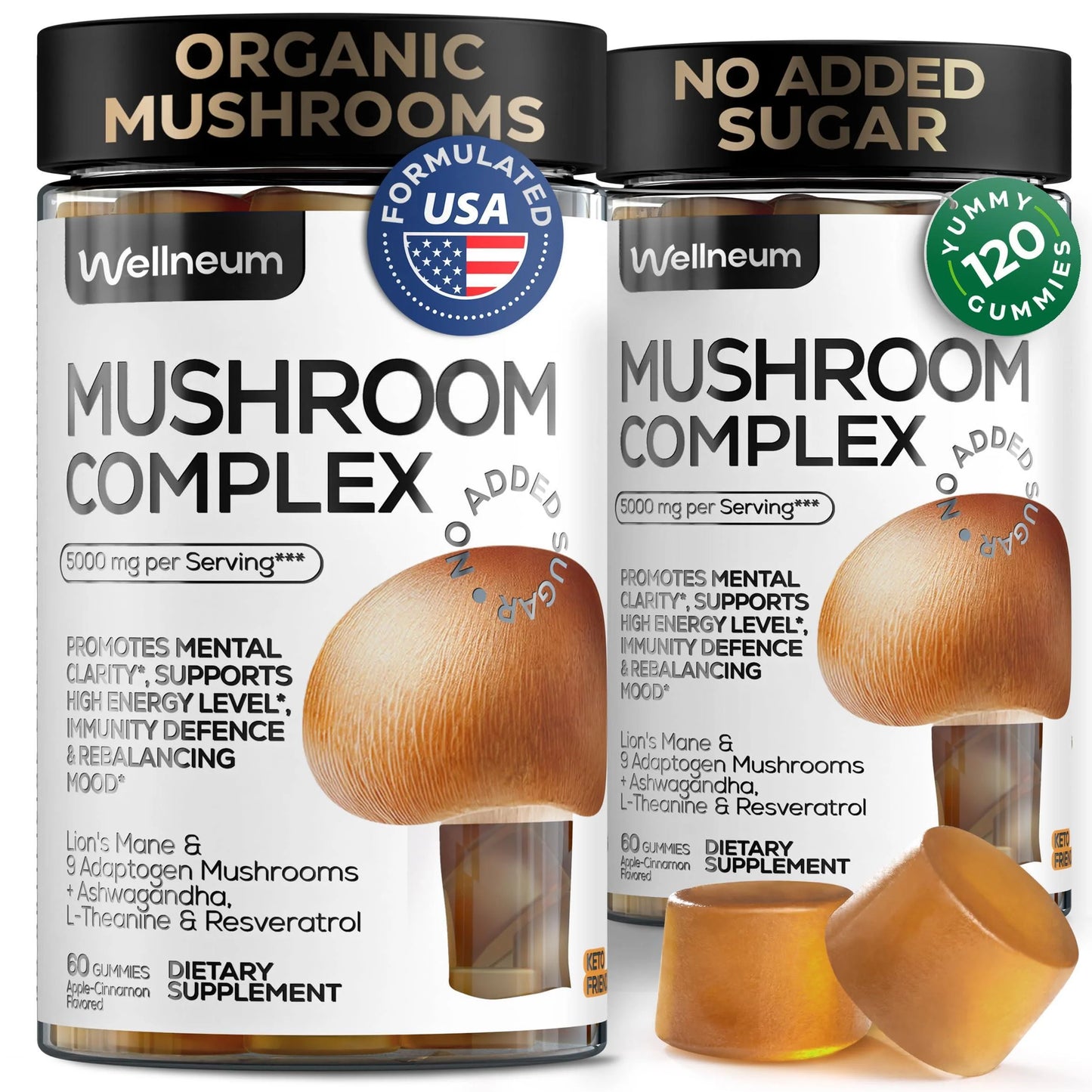 Mushroom Gummies 5000 Mg for Adults 2 Pack Lions Mane 9 Adaptogenic Mushrooms