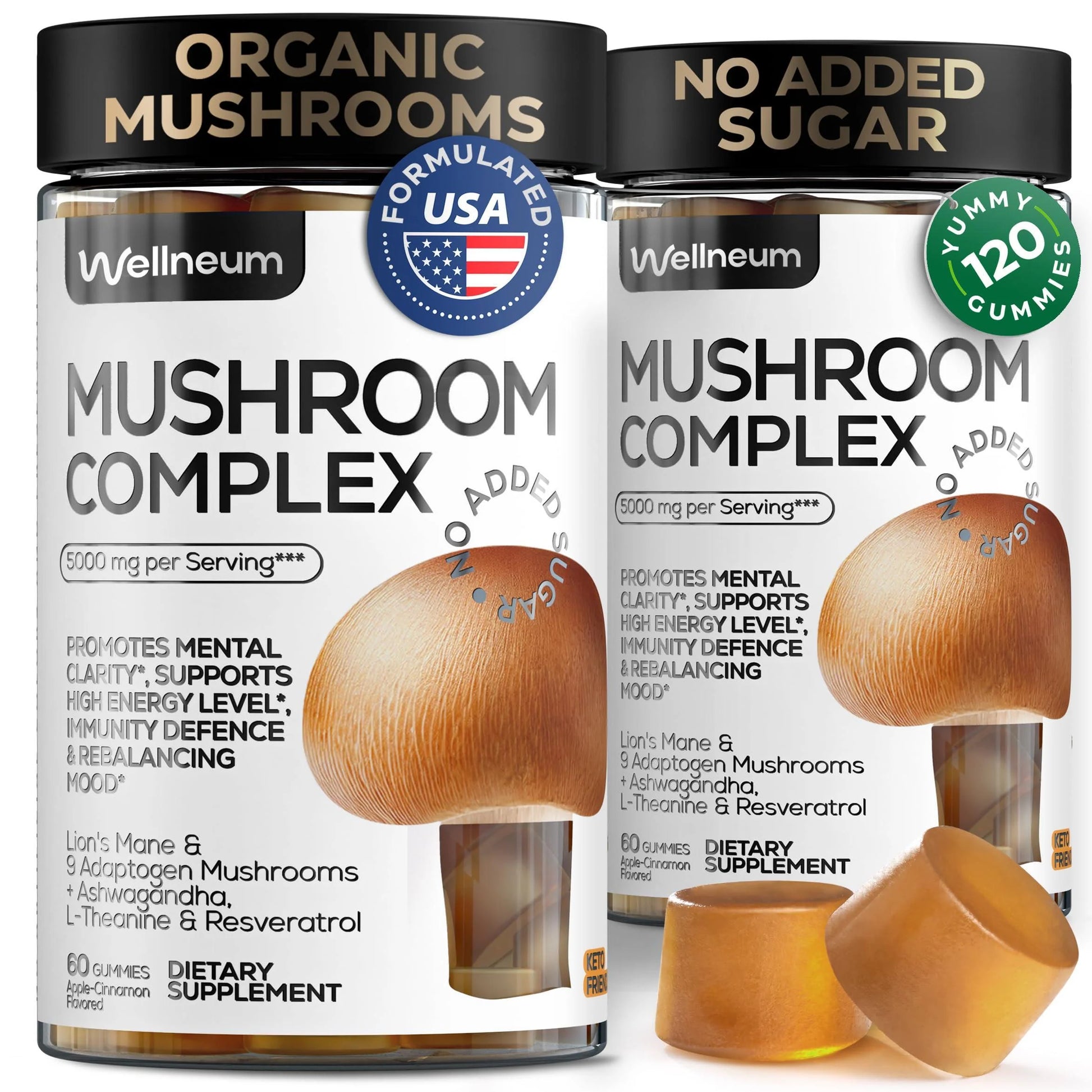 Mushroom Gummies 5000 Mg for Adults 2 Pack Lions Mane 9 Adaptogenic Mushrooms