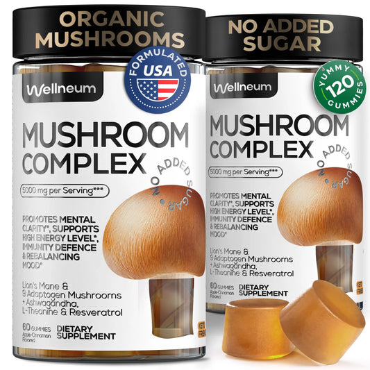 Mushroom Gummies 5000 Mg for Adults 2 Pack Lions Mane 9 Adaptogenic Mushrooms
